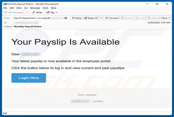 Your Payslip Is Available estafa por correo electrónico