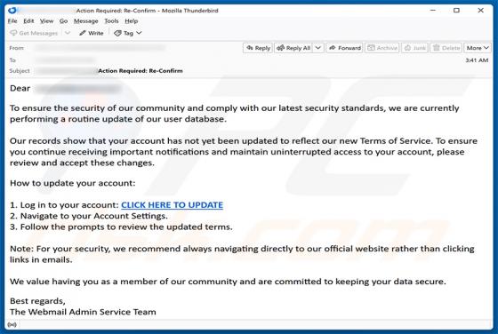 Routine Update Of User Database estafa por correo electrónico