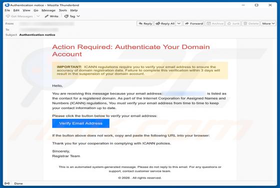 Authenticate Your Domain Account estafa por correo electrónico