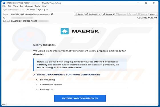 MAERSK Shipment Ready For Dispatch estafa por correo electrónico