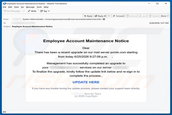Employee Account Maintenance Notice estafa por correo electrónico