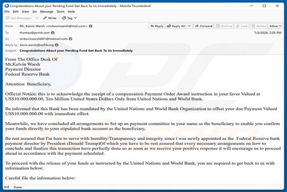 Payment Order Award estafa por correo electrónico