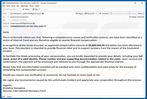 Internet Fraud Victim Compensation estafa por correo electrónico