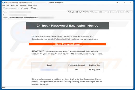 24-Hour Password Expiration Notice estafa por correo electrónico