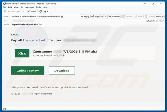 Payroll File Shared estafa por correo electrónico