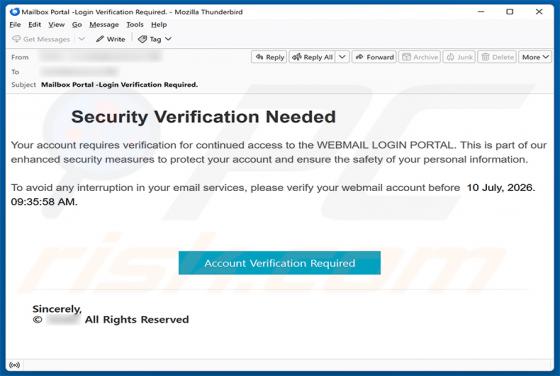 Security Verification Needed estafa por correo electrónico