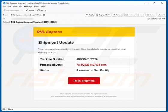 DHL Express Shipment Update estafa por correo electrónico