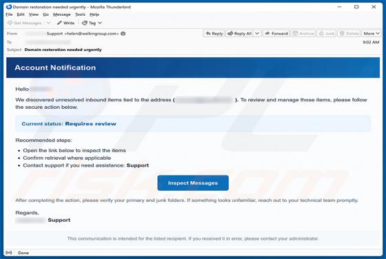 Unresolved Inbound Items estafa por correo electrónico