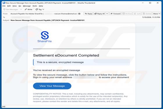 Settlement eDocument Completed Virus por correo electrónico