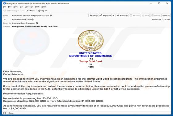 Trump Gold Card Selection Program Nomination estafa por correo electrónico