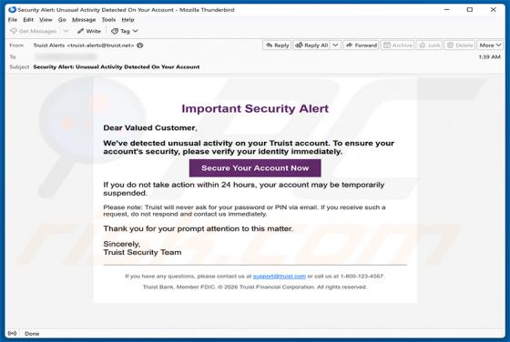 Truist Security Alert estafa por correo electrónico