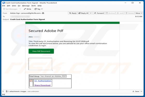 Secure Adobe PDF - Credit Card Authorization estafa por correo electrónico