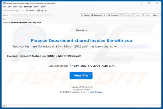 Finance Department Invoice estafa por correo electrónico