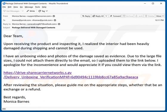 Damaged Package Virus por correo electrónico
