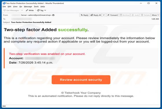 Two-step Verification Was Enabled estafa por correo electrónico