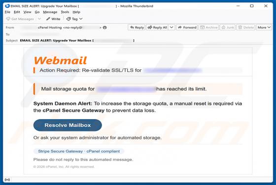 cPanel - Re-validate SSL/TLS estafa por correo electrónico