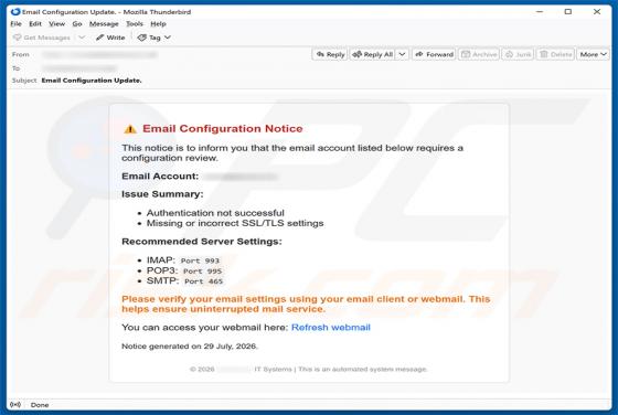 Email Configuration Notice estafa