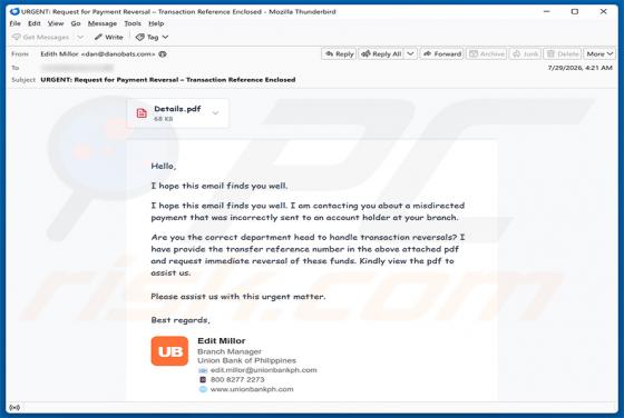 Misdirected Payment estafa por correo electrónico