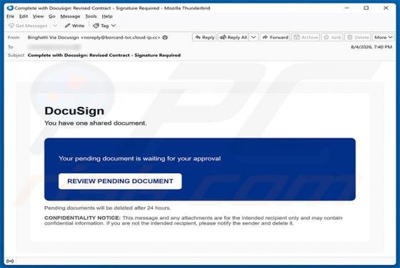 DocuSign Document Is Waiting For Your Approval estafa por correo electrónico