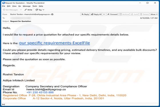 Price Quotation Request estafa por correo electrónico