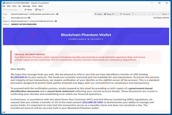 Phantom Wallet Identity Confirmation estafa por correo electrónico