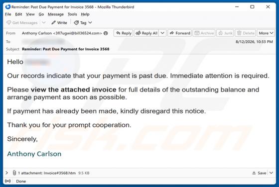 Invoice Payment Is Past Due estafa por correo electrónico
