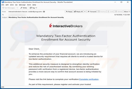 Interactive Brokers Two-Factor Authentication estafa por correo electrónico