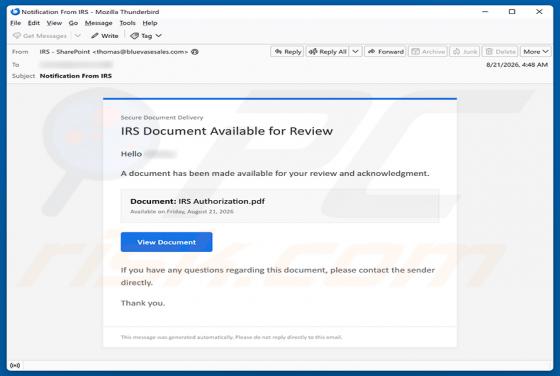 IRS Document Available For Review estafa por correo electrónico