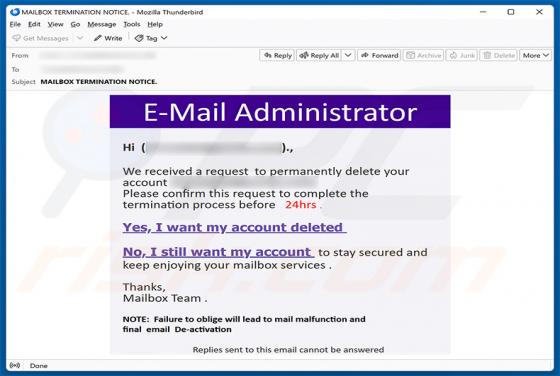 Request To Permanently Delete Your Account estafa por correo electrónico