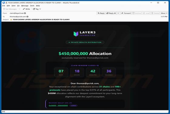 Layer3 Airdrop estafa por correo electrónico
