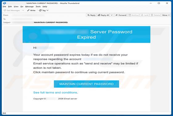 Server Password Expired estafa por correo electrónico