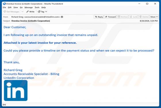 LinkedIn - Outstanding Invoice estafa por correo electrónico