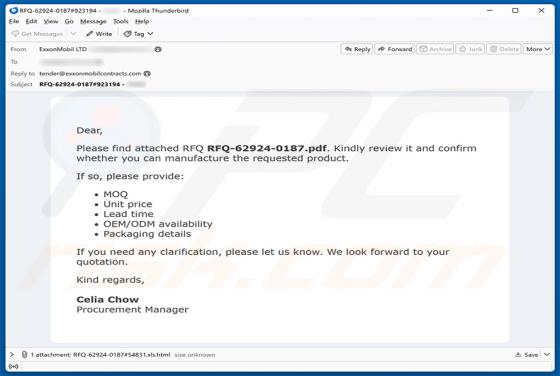 Confirmation Of Request For Quotation (RFQ) estafa por correo electrónico