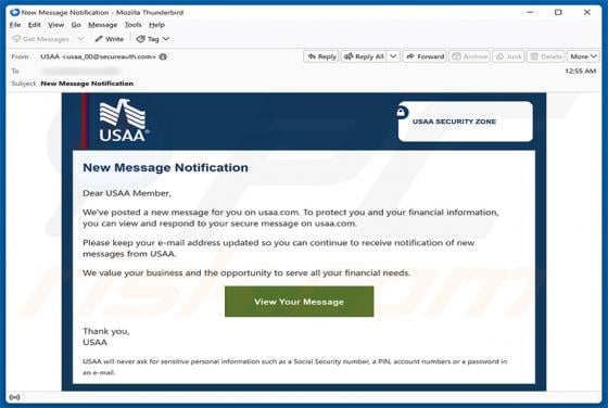 USAA - New Message Notification estafa por correo electrónico