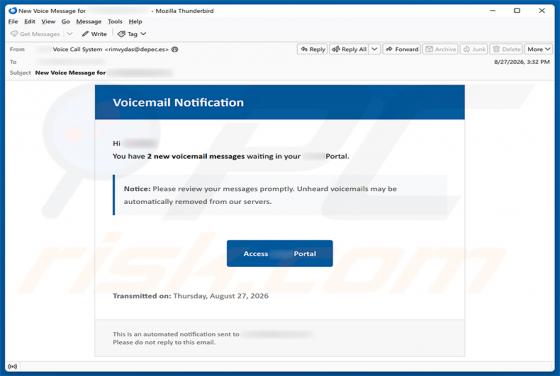 Voicemail Notification estafa por correo electrónico