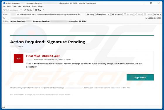 Action Required: Signature Pending virus por correo electrónico