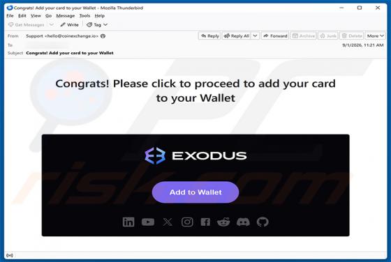 Exodus - Add Your Card To Your Wallet estafa por correo electrónico
