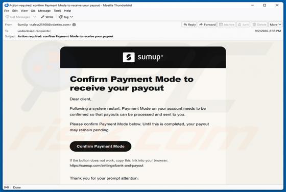 SumUp Payment Mode Confirmation estafa por correo electrónico