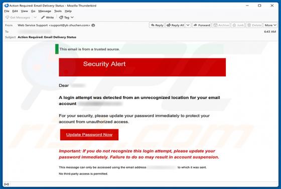 Login Attempt From An Unrecognized Location estafa por correo electrónico