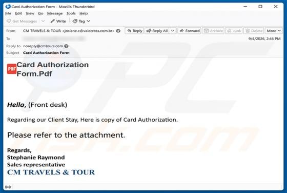 Card Authorization Form estafa por correo electrónico