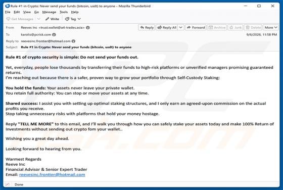 Self-Custody Crypto Staking estafa por correo electrónico
