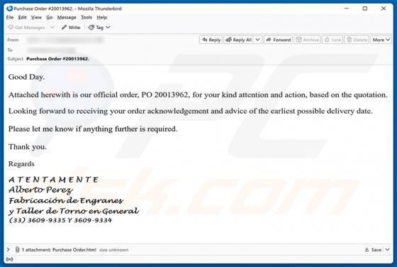 Official Purchase Order estafa por correo electrónico