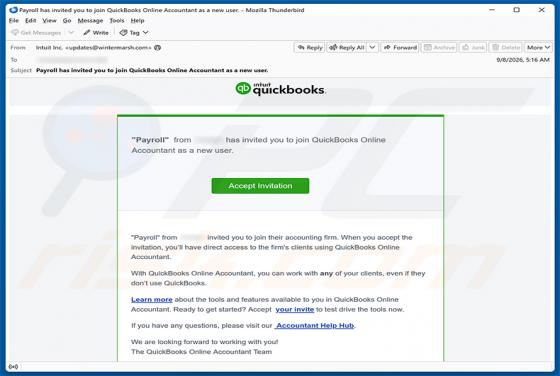 QuickBooks Online Accountant Invitation estafa por correo electrónico