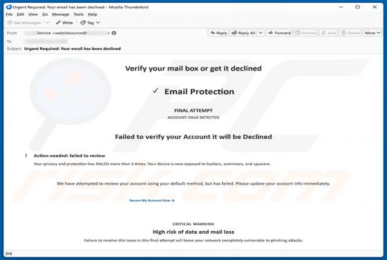 Verify Your Mailbox estafa por correo electrónico