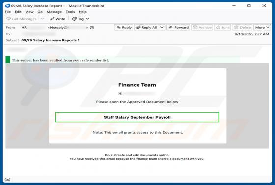Staff Salary Payroll estafa por correo electrónico