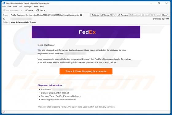 FedEx Shipment Scheduled For Delivery estafa por correo electrónico