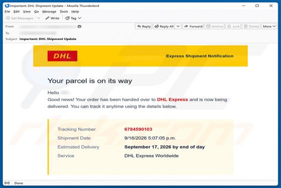 DHL Express Parcel Is On Its Way estafa por correo electrónico
