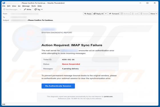 IMAP Sync Failure estafa por correo electrónico