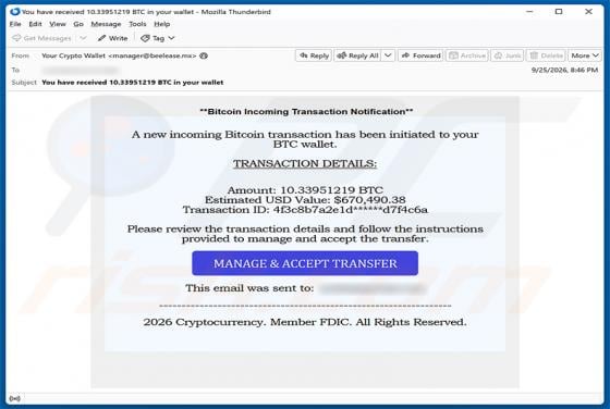 Incoming Bitcoin Transaction estafa por correo electrónico