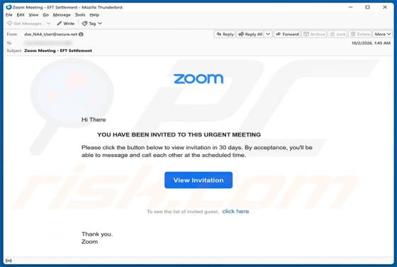 Zoom Meeting Invitation virus por correo electrónico